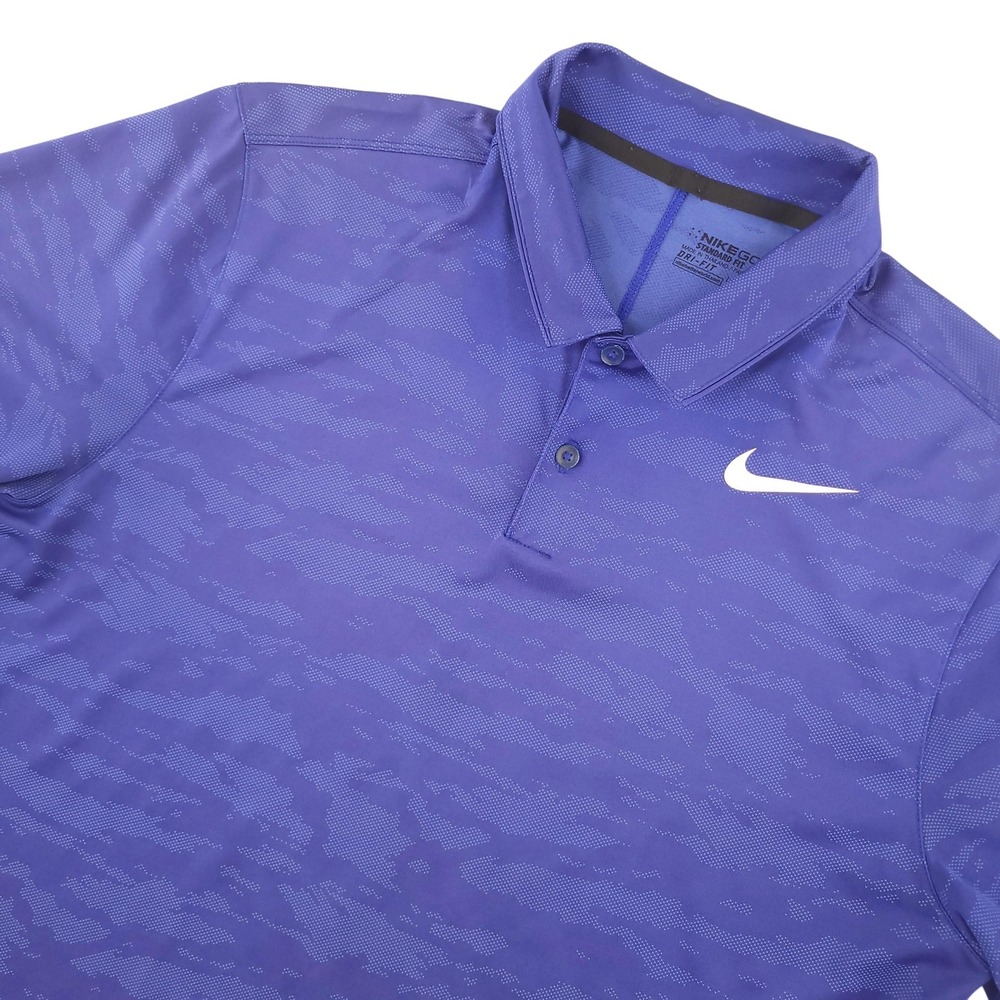 Nike Dri-FIT Polo Shirt Mens L Purple Camo Golf Performance Stretch Top